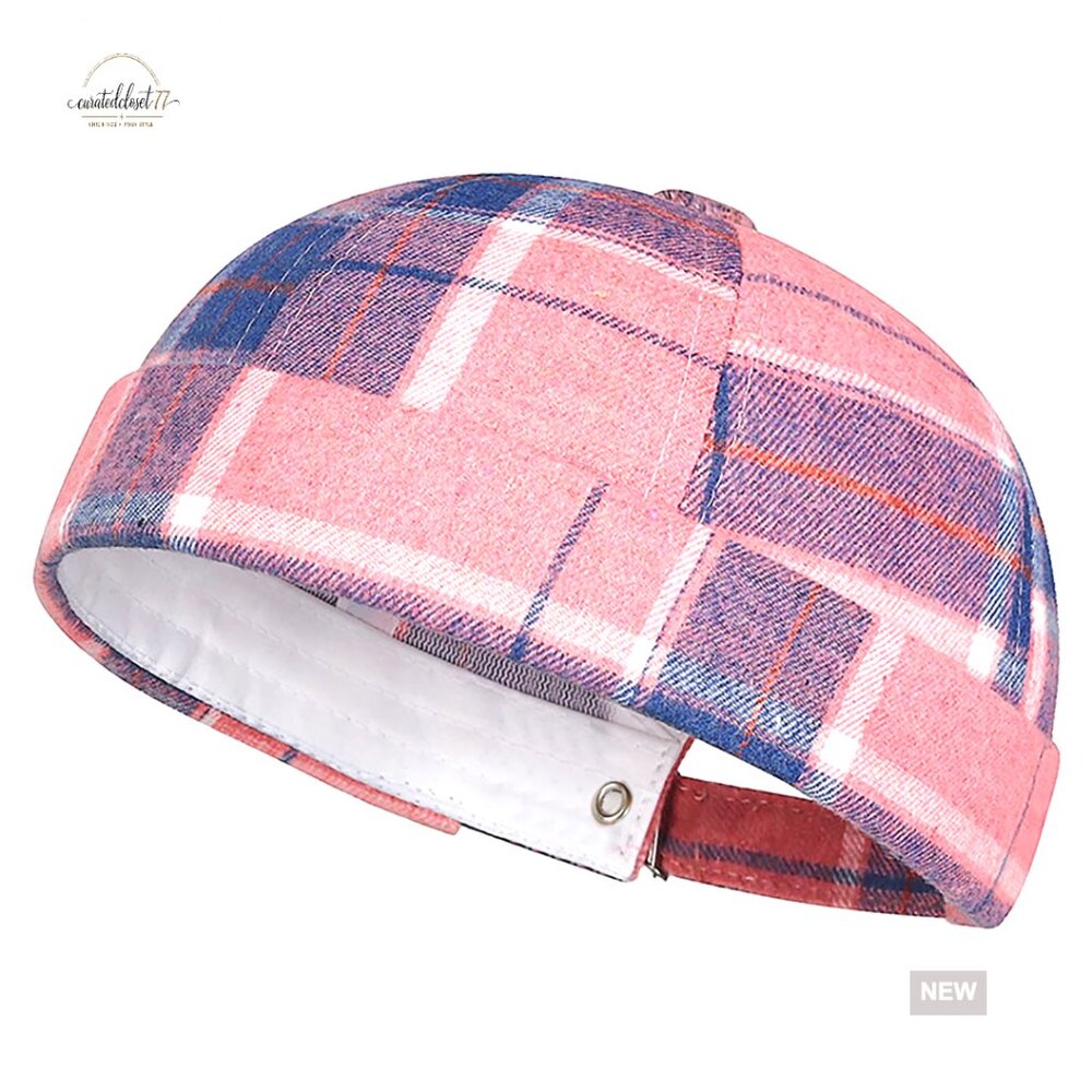Retro Striped Plaid Skullcap, Adjustable Buckle, Polyester, Unisex